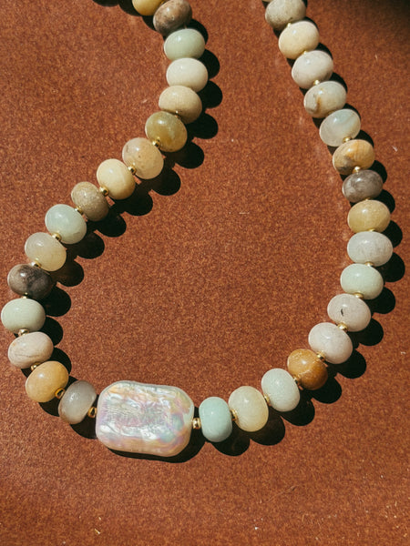 Amazonite + Pearl Beaded Necklace