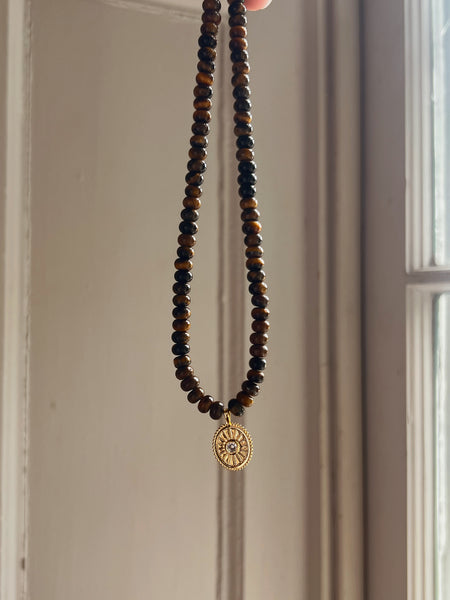 Beaded Tigers Eye Medallion Necklace