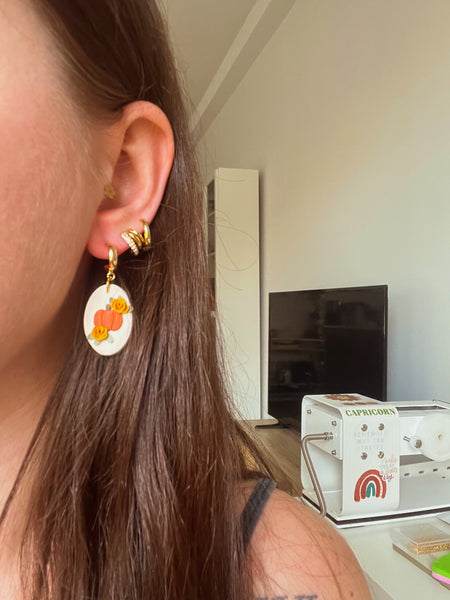 Oval Pumpkin Floral Earrings