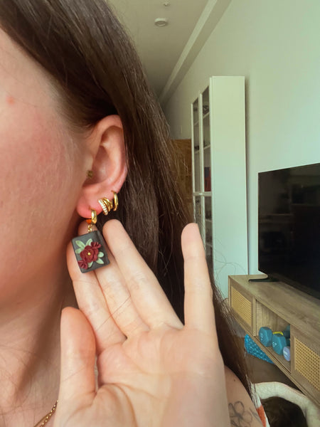 Moody Black Floral Book Earrings