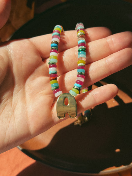 Rainbow Beaded Initial Necklace