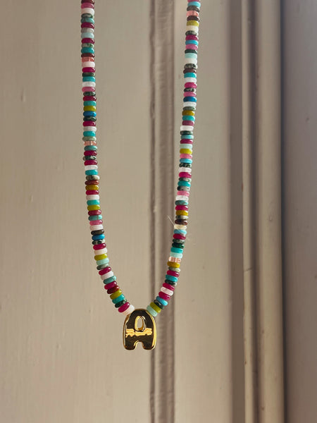 Rainbow Beaded Initial Necklace