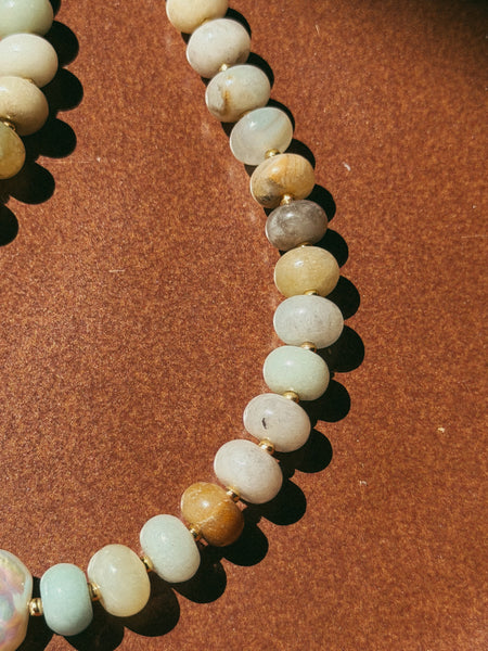 Amazonite + Pearl Beaded Necklace