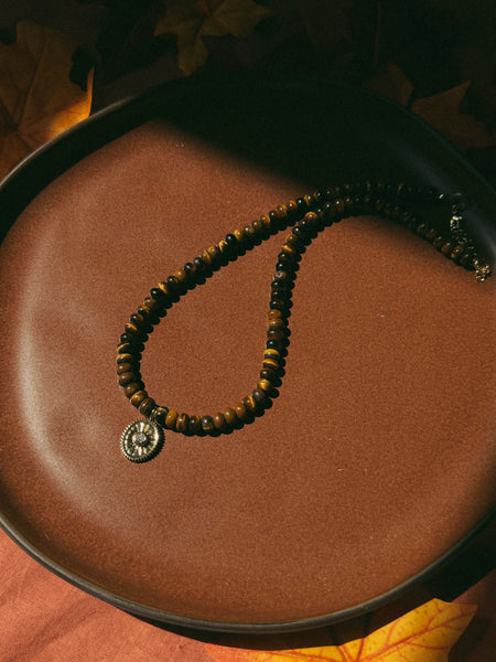 Beaded Tigers Eye Medallion Necklace