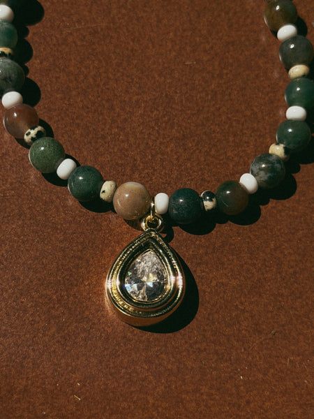Teardrop Bezel Agate Beaded Necklace