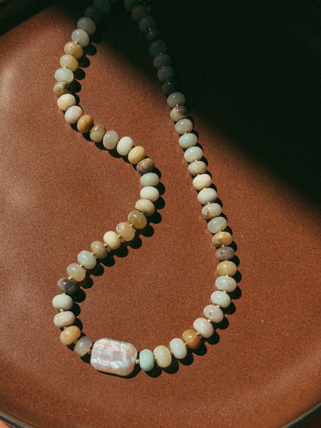 Amazonite + Pearl Beaded Necklace
