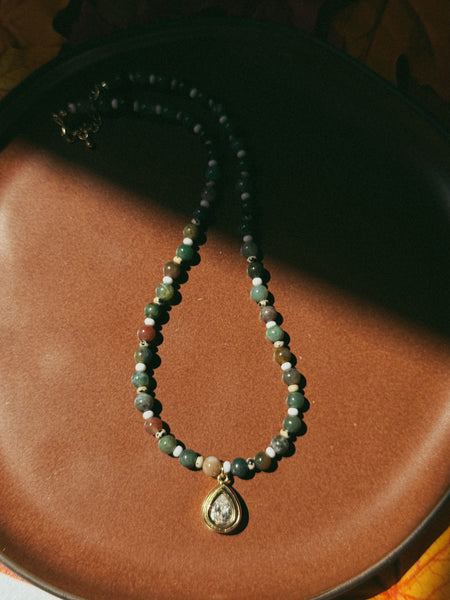 Teardrop Bezel Agate Beaded Necklace