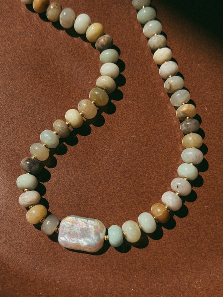 Amazonite + Pearl Beaded Necklace
