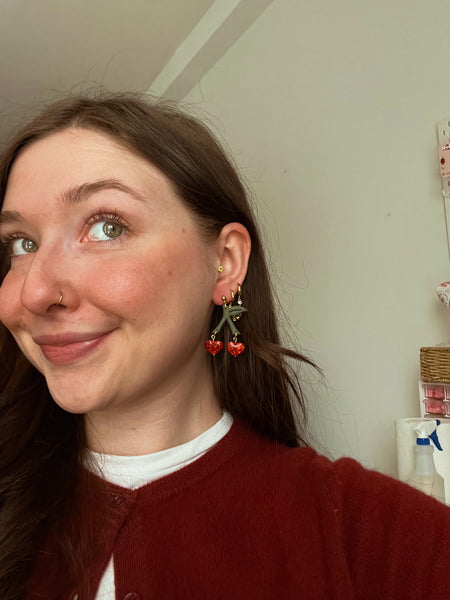 Sparkly Heart Cherry Earrings