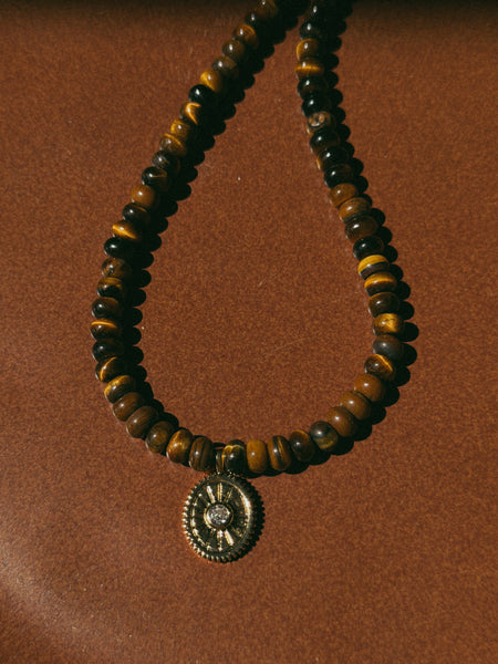 Beaded Tigers Eye Medallion Necklace