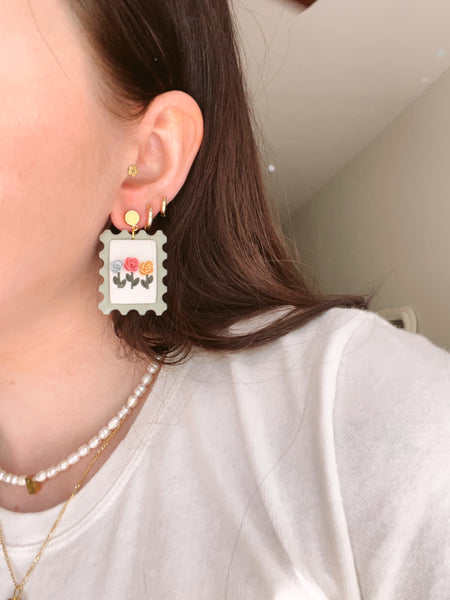 Rose Postage Stamp Earrings