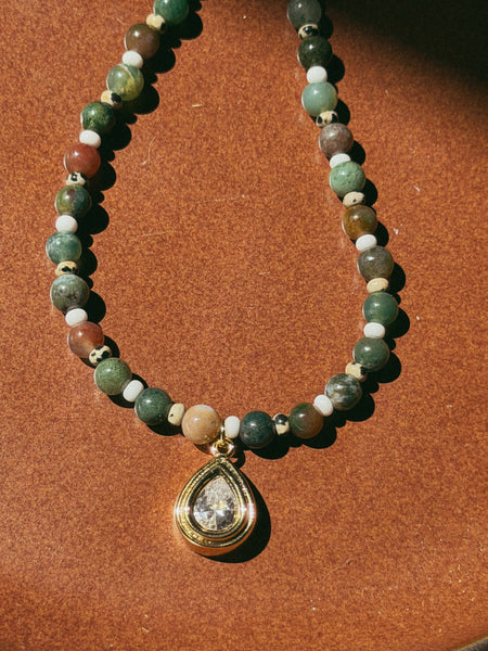 Teardrop Bezel Agate Beaded Necklace