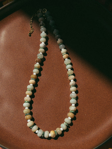 Neutral Gemstone Rondelle Beaded Necklace