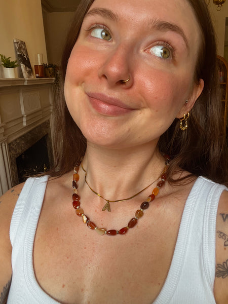 Carnelian Nugget Beaded Necklace