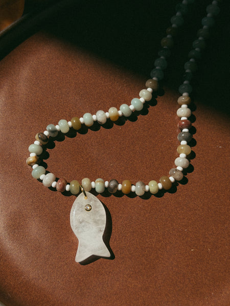 Quartz + Amazonite Fish Necklace