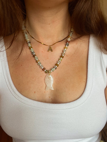 Quartz + Amazonite Fish Necklace