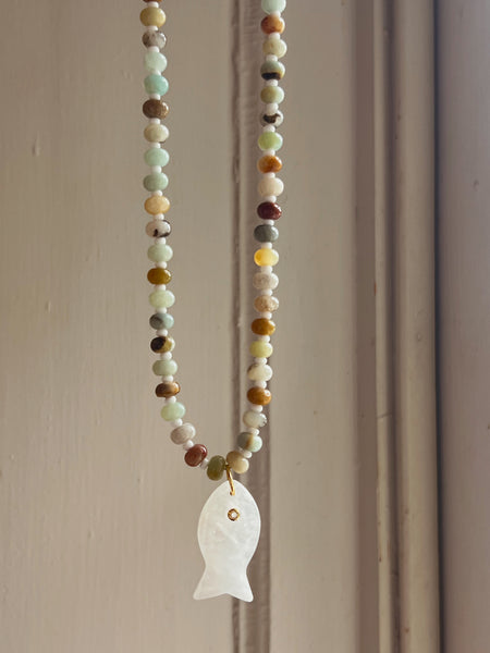 Quartz + Amazonite Fish Necklace