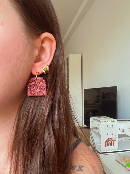 Merlot Monochromatic Flower Patterned Earrings