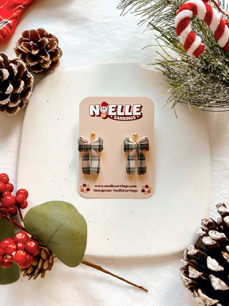 Winter Plaid Bow Earrings