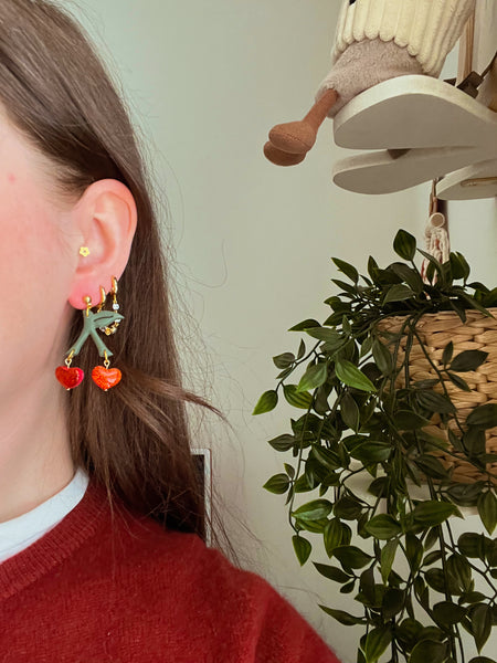 Sparkly Heart Cherry Earrings
