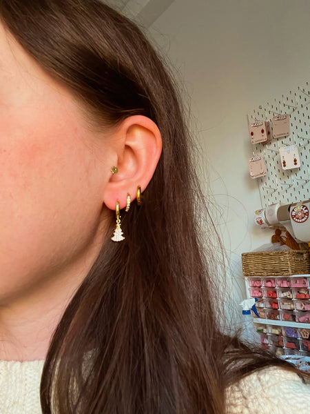 Gold Christmas Charm Huggies